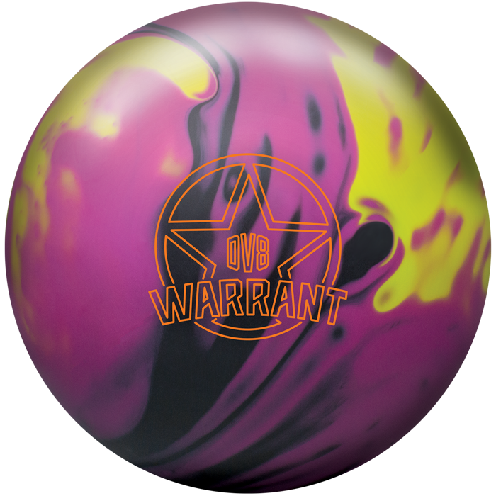 Warrant Solid Bowling Ball in Black, Magenta, and Yellow.